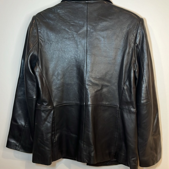 Vintage Women's Black Leather Jones New York Coat Jacket Blazer size lagre - Picture 8 of 11